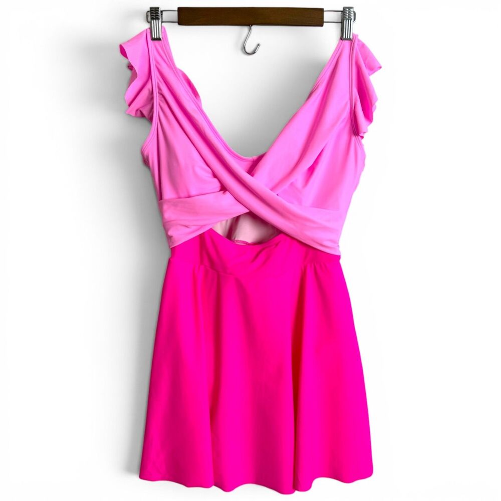 hot pink swim dress medium barbiecore coquette balletcore resort swimsuit summer